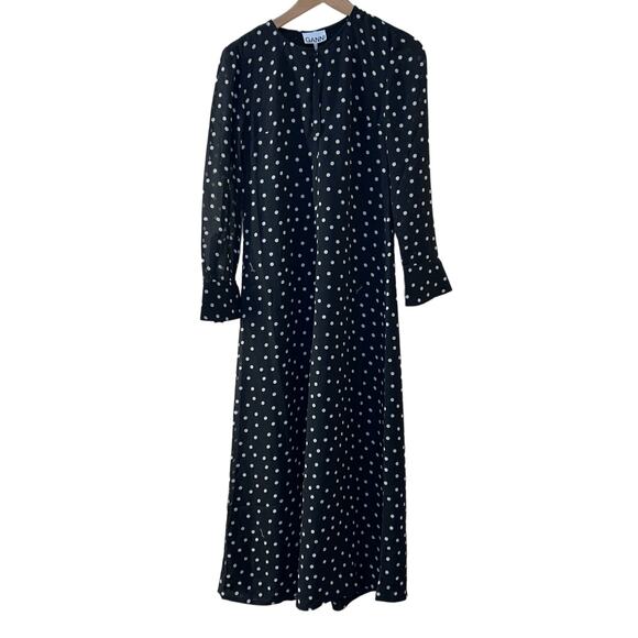 GANNI Black White Polka Dot Long Sleeve Designer Maxi Dress Womens US 0 NWT $255 - Picture 1 of 9